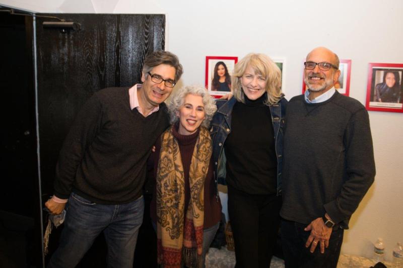 4 guests posing for picture in MOXIE theatre lobby after reading.