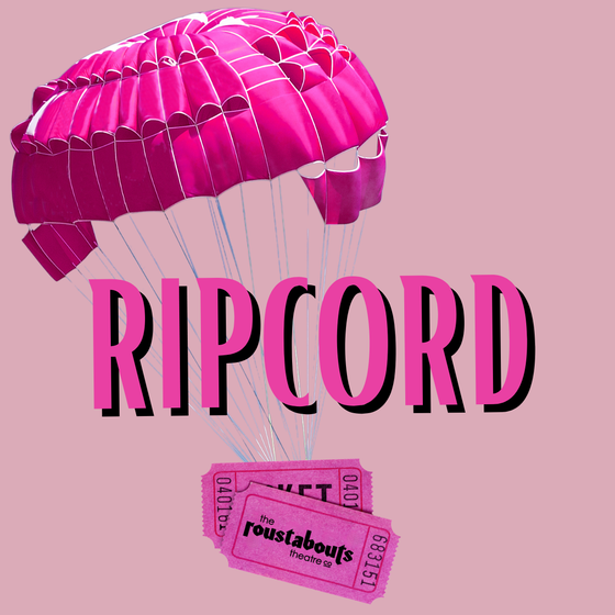 Pink parachute logo with the word “RIPCORD” and two small pink tickets below.