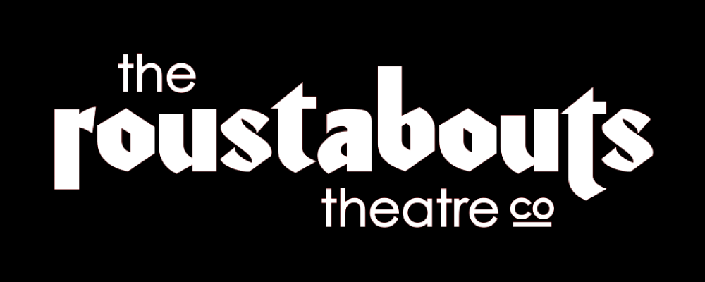 The Roustabouts Theatre Co logo in white on black background