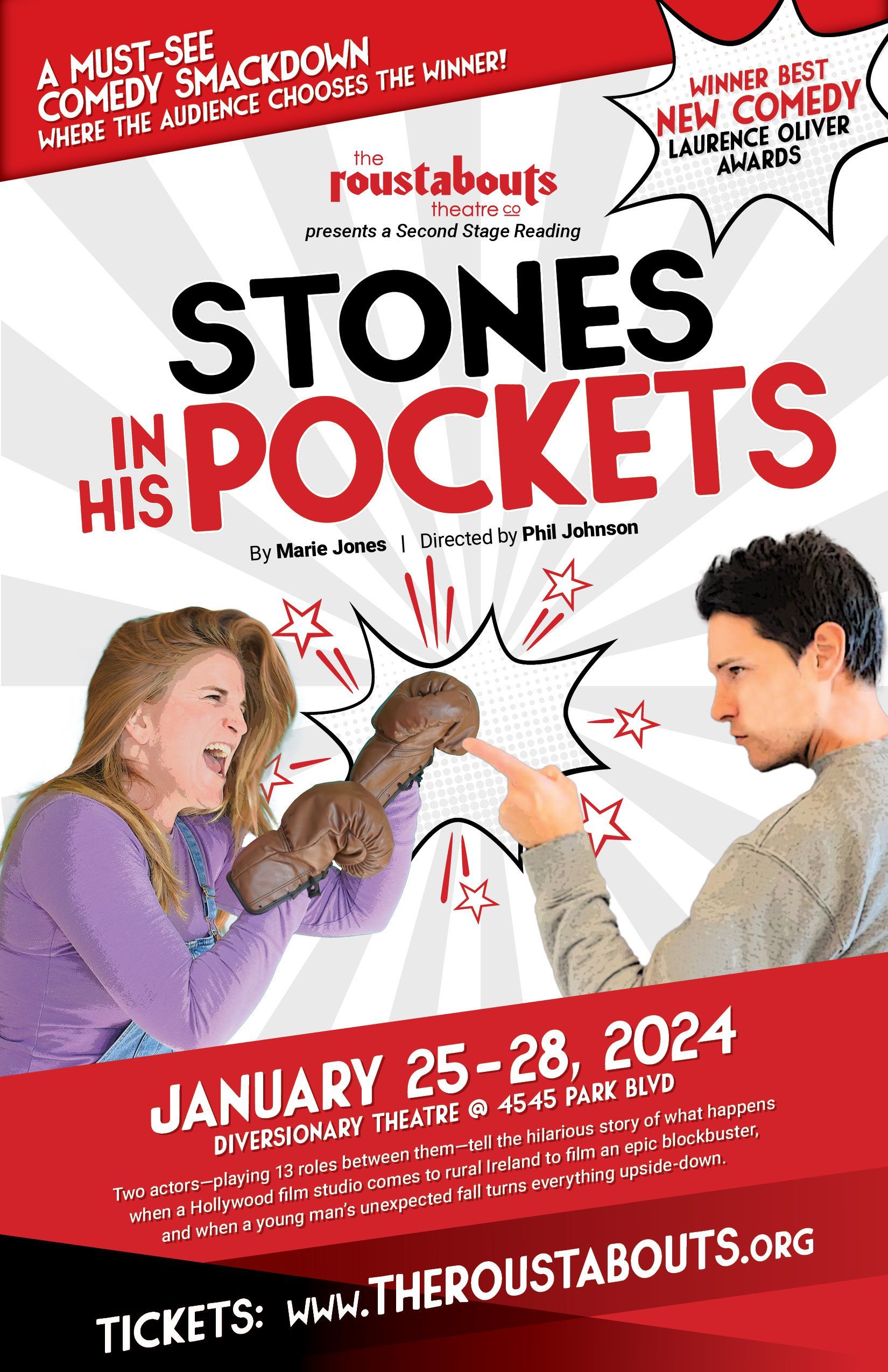 Show poster for the comedy called Stones in His Pockets