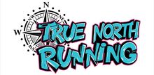 A logo for true north running with a compass on it.