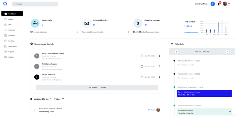 A screenshot of the dashboard of a website.