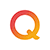 A red and yellow letter q on a white background.