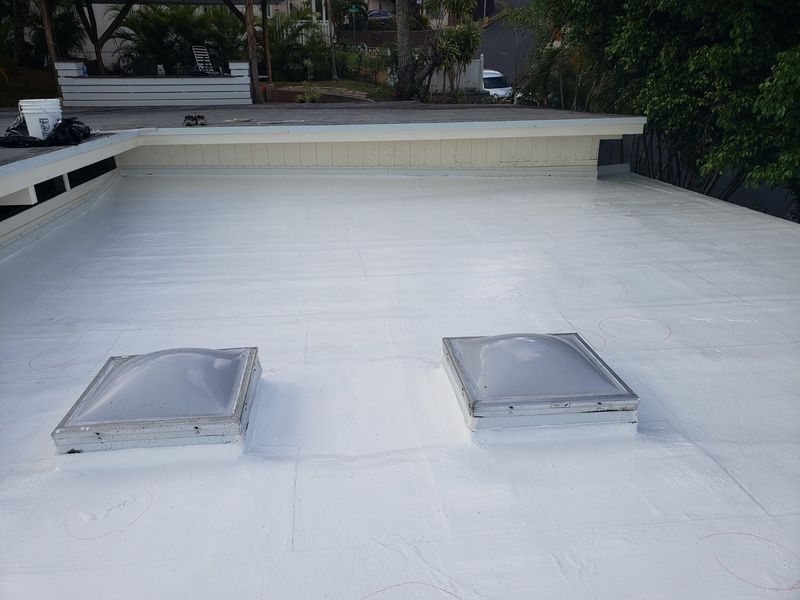 There are two skylights on the roof of a building.