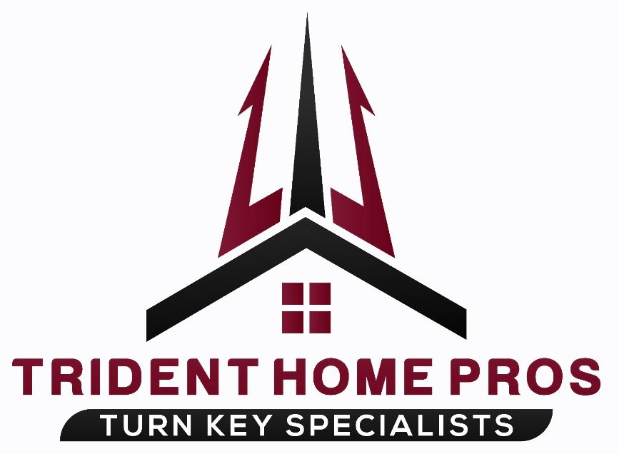 Logo for Trident Home Pros: trident above a house silhouette, with text 