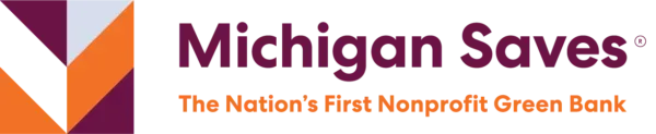 The logo for michigan saves the nation 's first nonprofit green bank