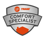 A trane comfort specialist logo with a house on it