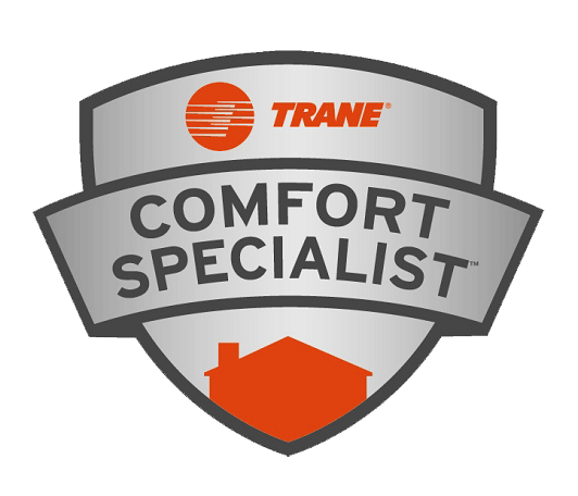 A trane comfort specialist logo with a house on it