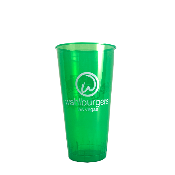 Green Wahlburgers cup with logo, "Las Vegas" printed below it.