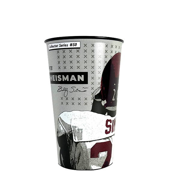 Heisman Trophy collector's cup featuring a football player in a maroon helmet and jersey.