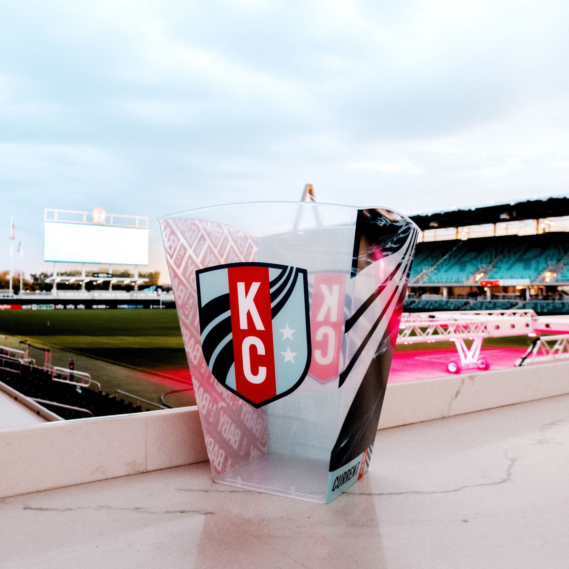 Clear plastic jar with pink