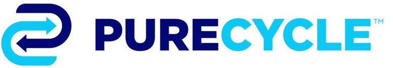 PureCycle logo with a recycling symbol and text. The colors are blue and cyan. The company name is in bold.