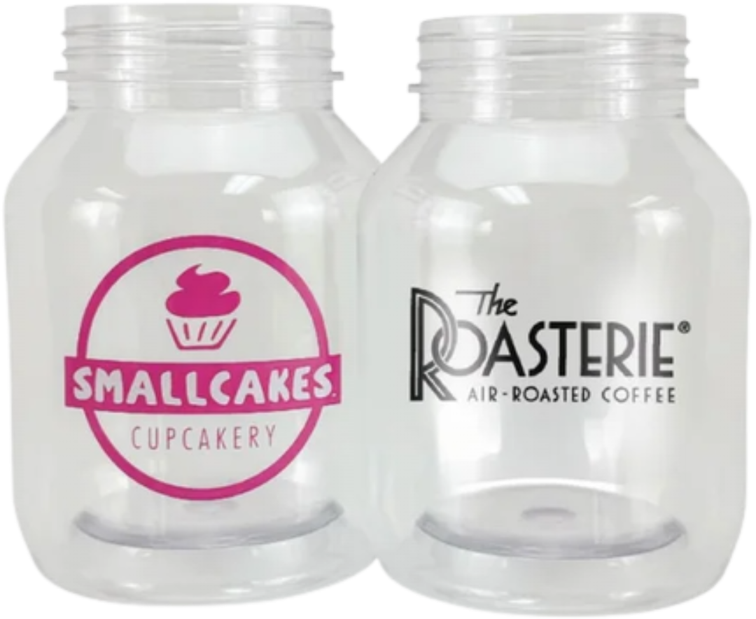 Two clear plastic jars, one with