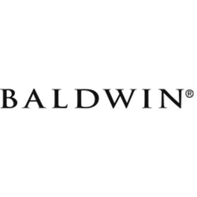 Le logo baldwin est noir et blanc sur fond blanc.