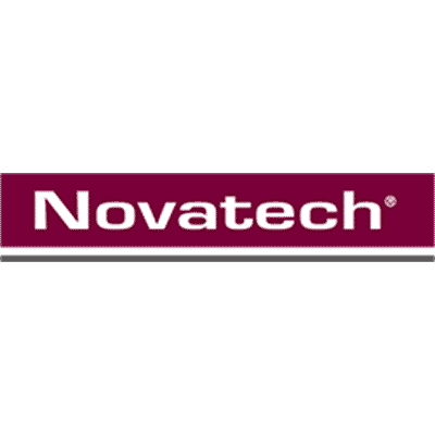 Un logo novatech violet et blanc sur fond blanc.