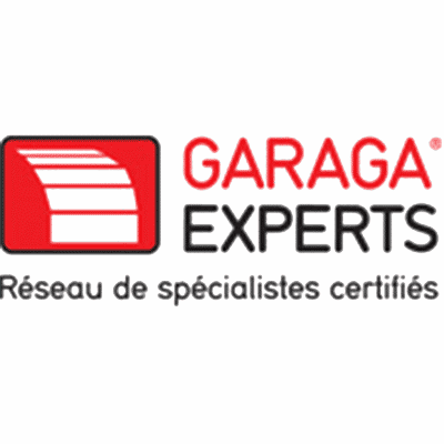 Un logo pour les experts en garage avec un logo rouge et blanc