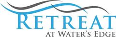 Retreat at Water’s Edge logo with blue and gray wave lines above the text