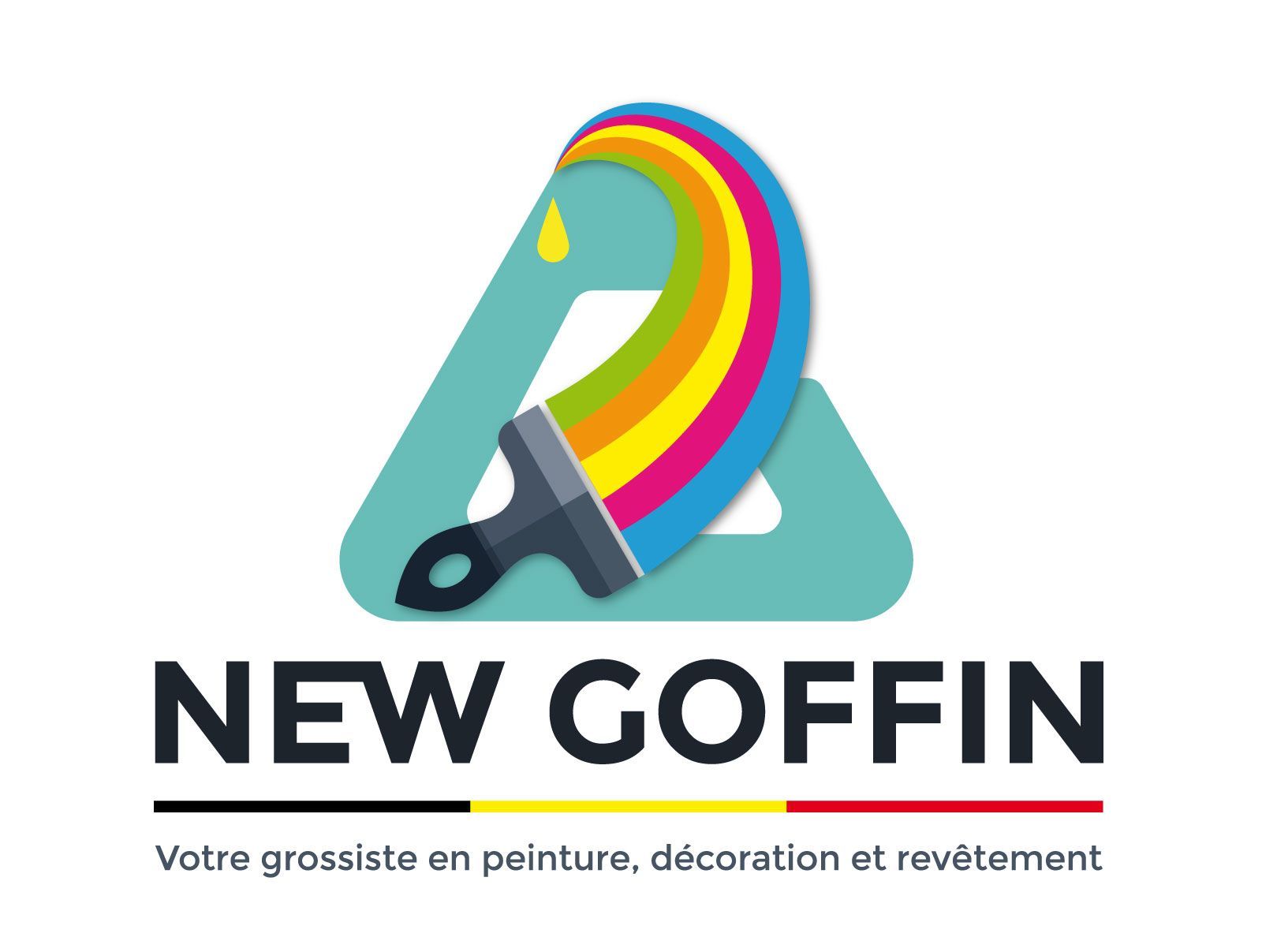 Un logo pour une entreprise appelée nouveau cercueil avec un pinceau arc-en-ciel.