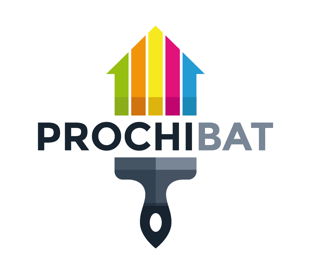 Le logo de prochibat est un pinceau avec une maison dessus.