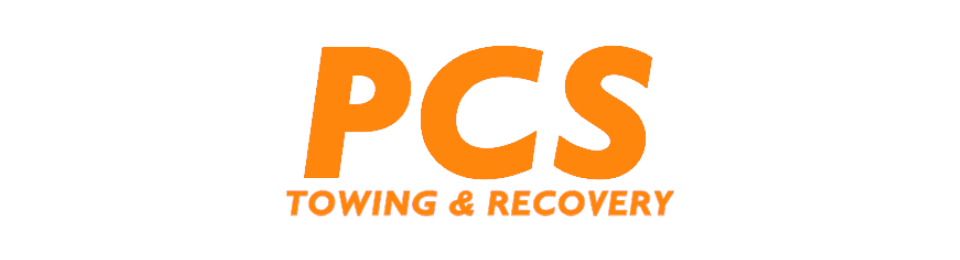 Logo for PCS Towing & Recovery in orange text.