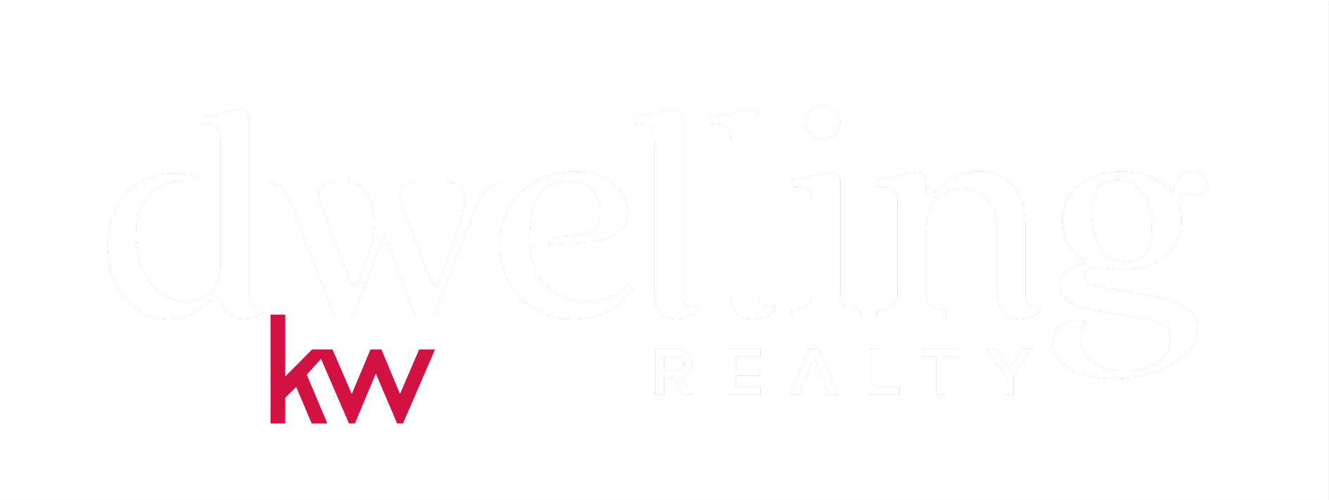 The logo for Dwelling Realty - KW Northern MI is red , white and black.