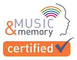 A music and memory certified logo with a check mark