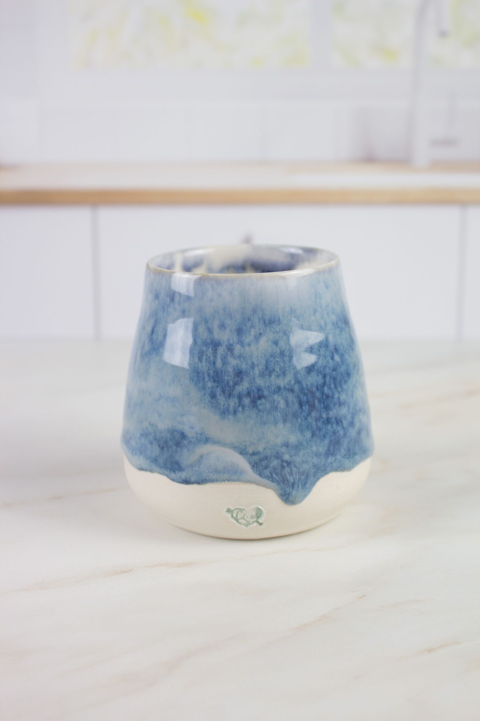 Stemless Wine Glass Blue Drip