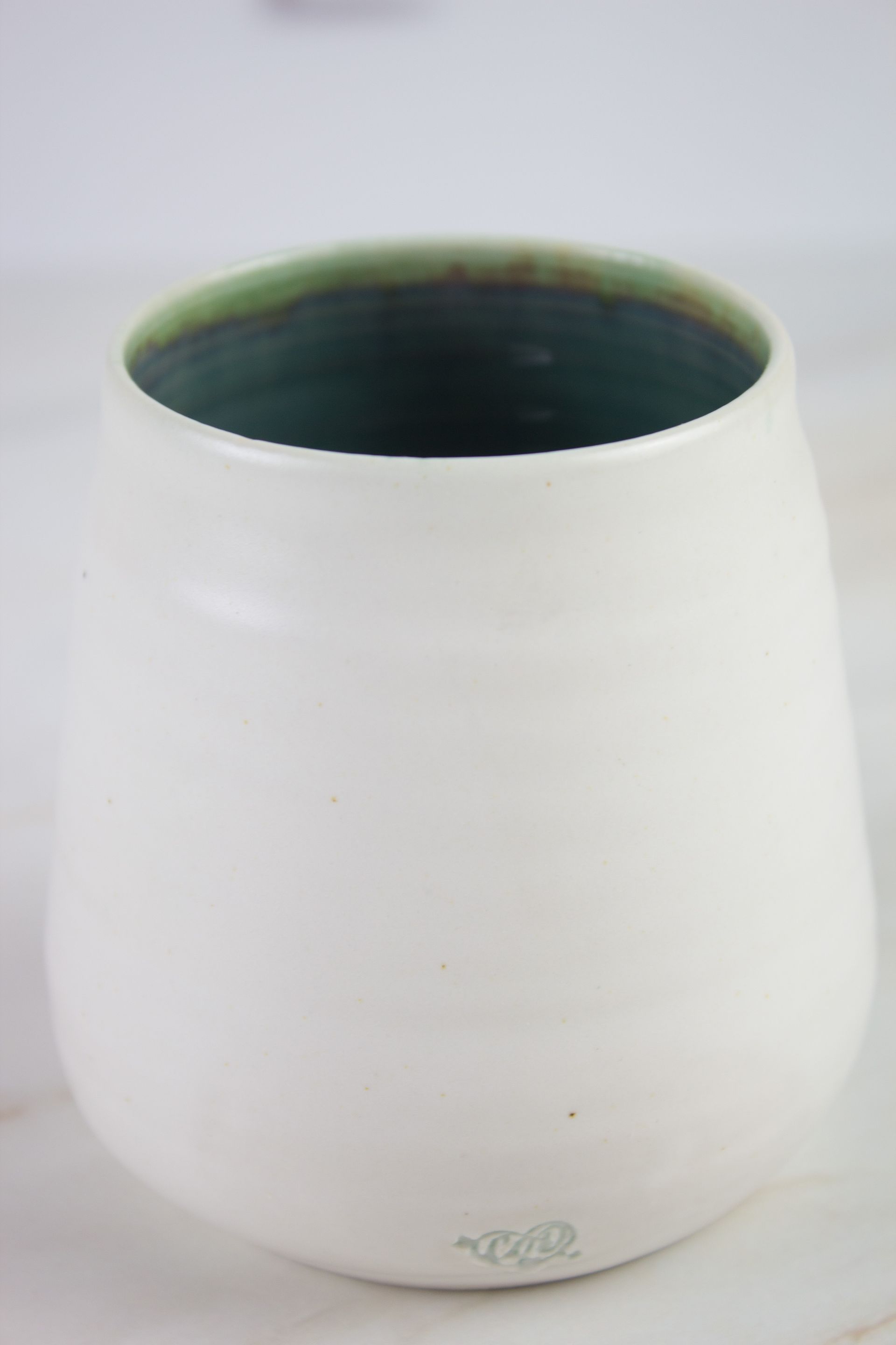 Stemless Wine Glass White and Green