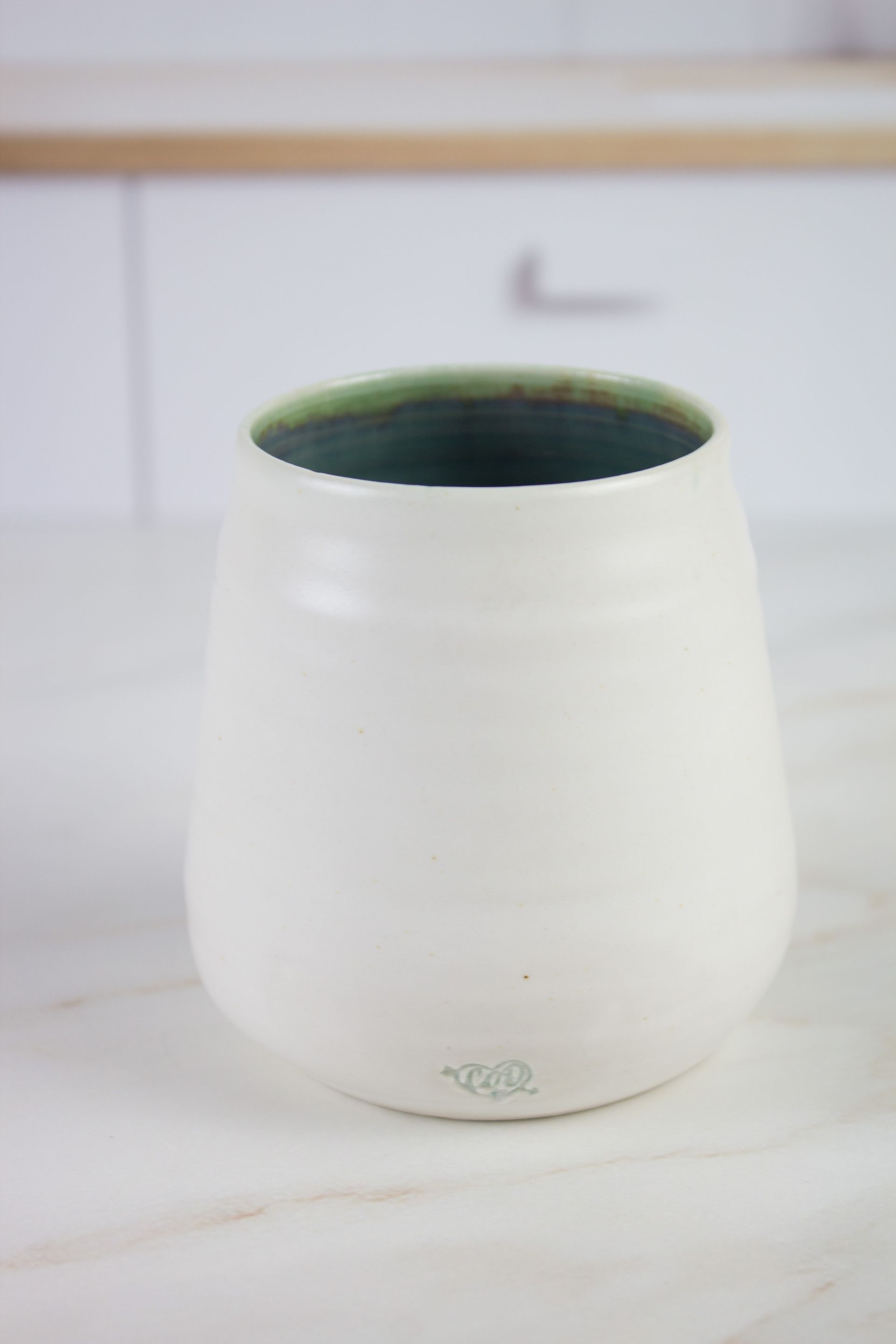 Stemless Wine Glass White and Green