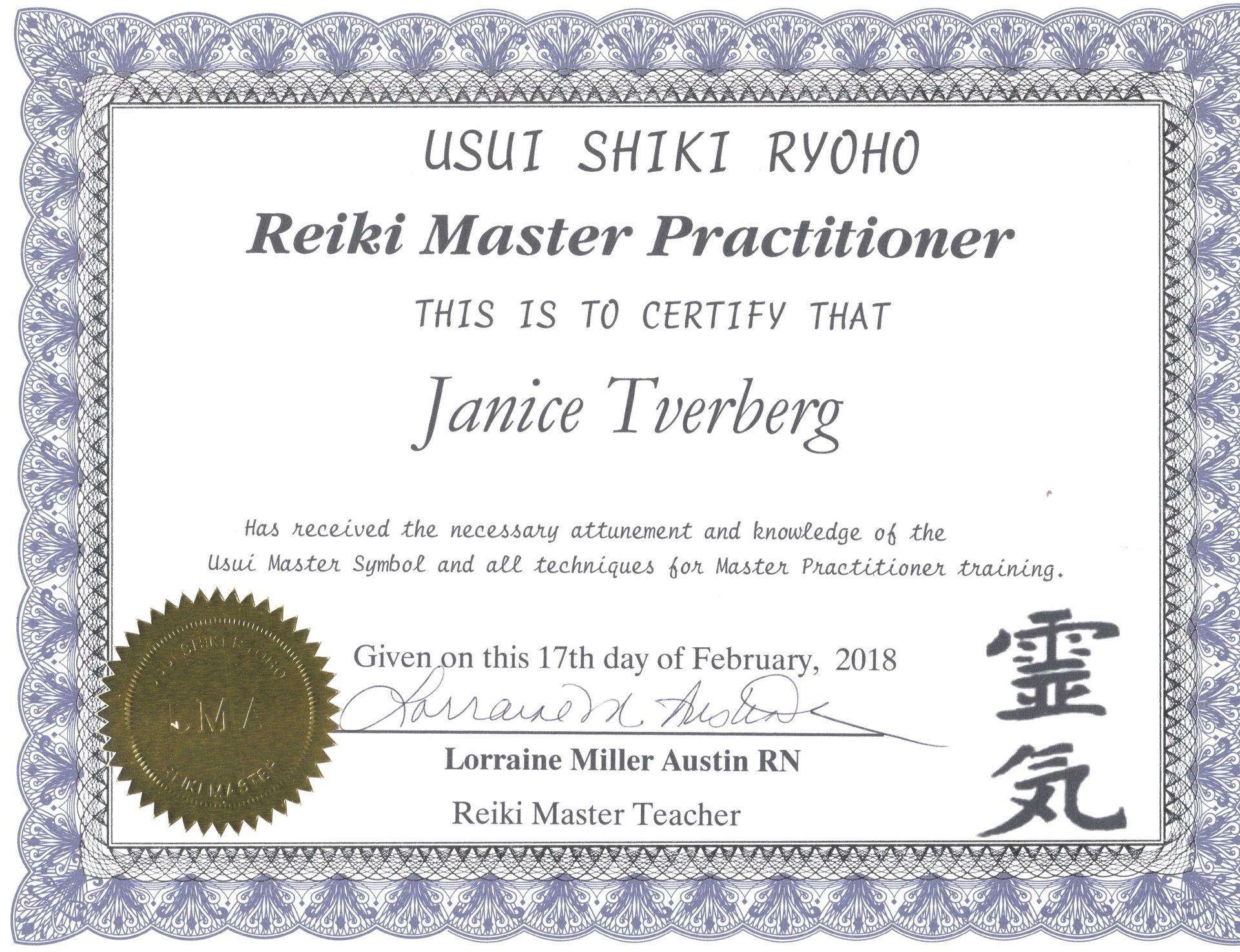 Reiki Master Practitioner Certification
