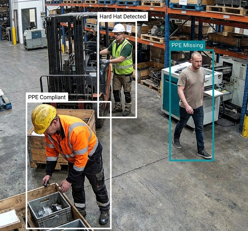 A man has a sign on his head that says no hard hat detected