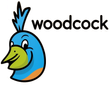 A logo for woodcock with a cartoon peacock head