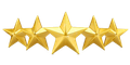Five golden stars in a row, likely representing a high rating or review.