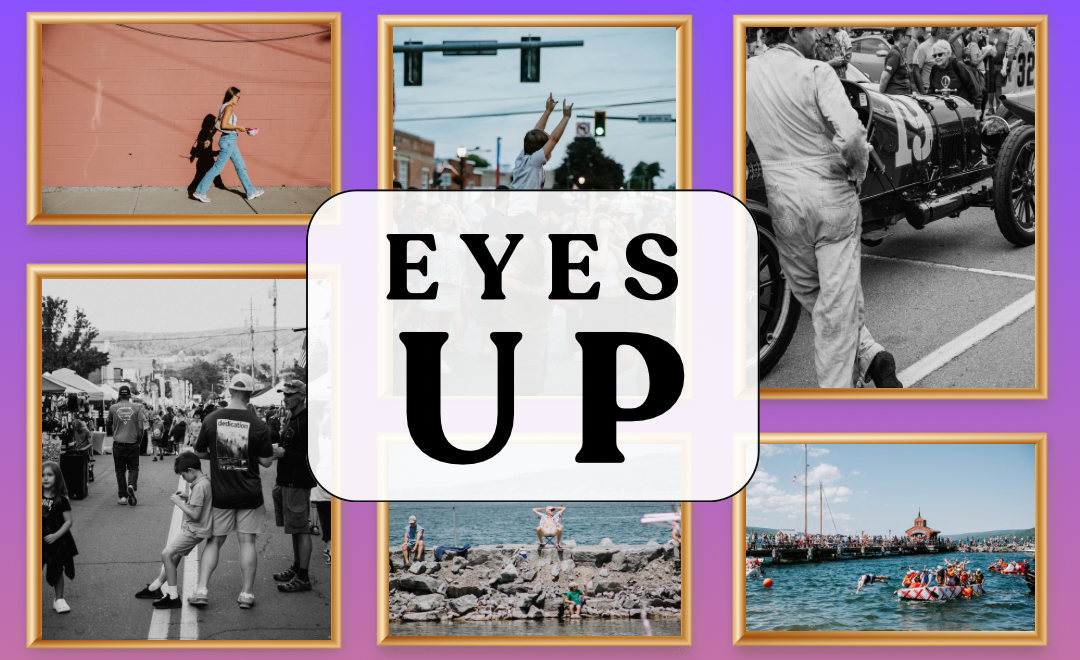 A collage of six photos with a central white label reading 