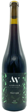 Bottle of Atwater Pinot Noir 2023 wine with a dark green label and golden top.