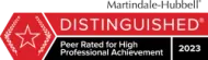 A red sign that says distinguished peer rated for high professional achievement