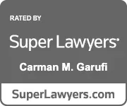 The logo for super lawyers is rated by carman m. garufi.