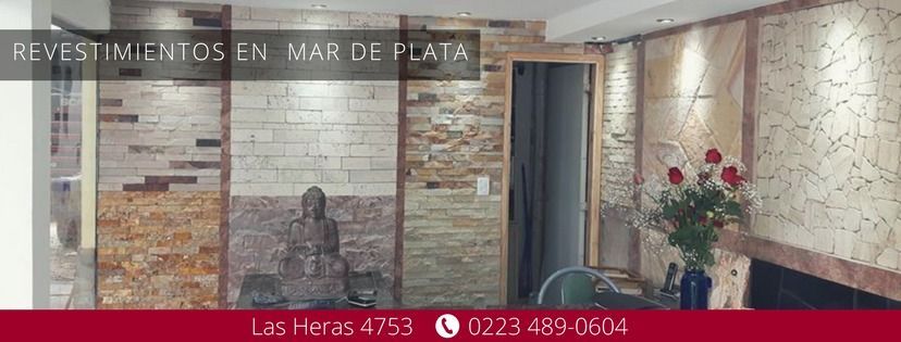 Paneles de pared de mosaico y acabados de piedra exhibidos con “Revestimientos en Mar de Plata” 