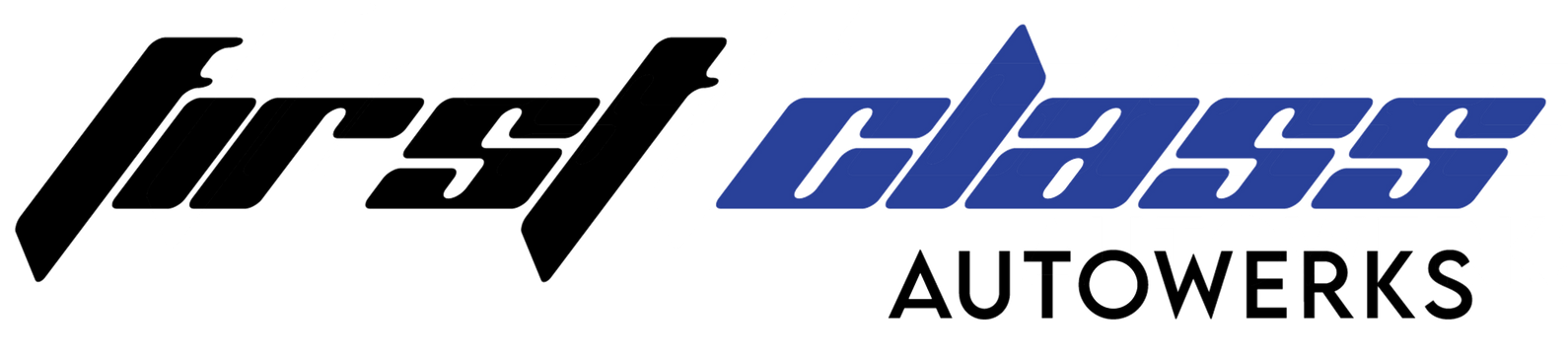 Logo for First Class Autowerks in black and blue text.
