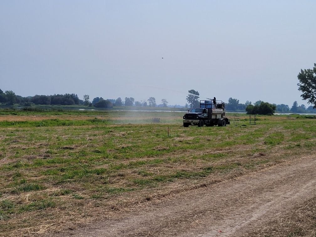 Un camion roule sur un chemin de terre dans un champ