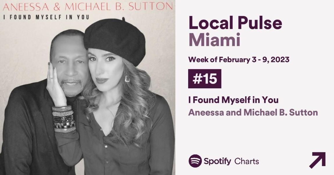 Promotional graphic for Local Pulse Miami. A couple's album cover is featured: 