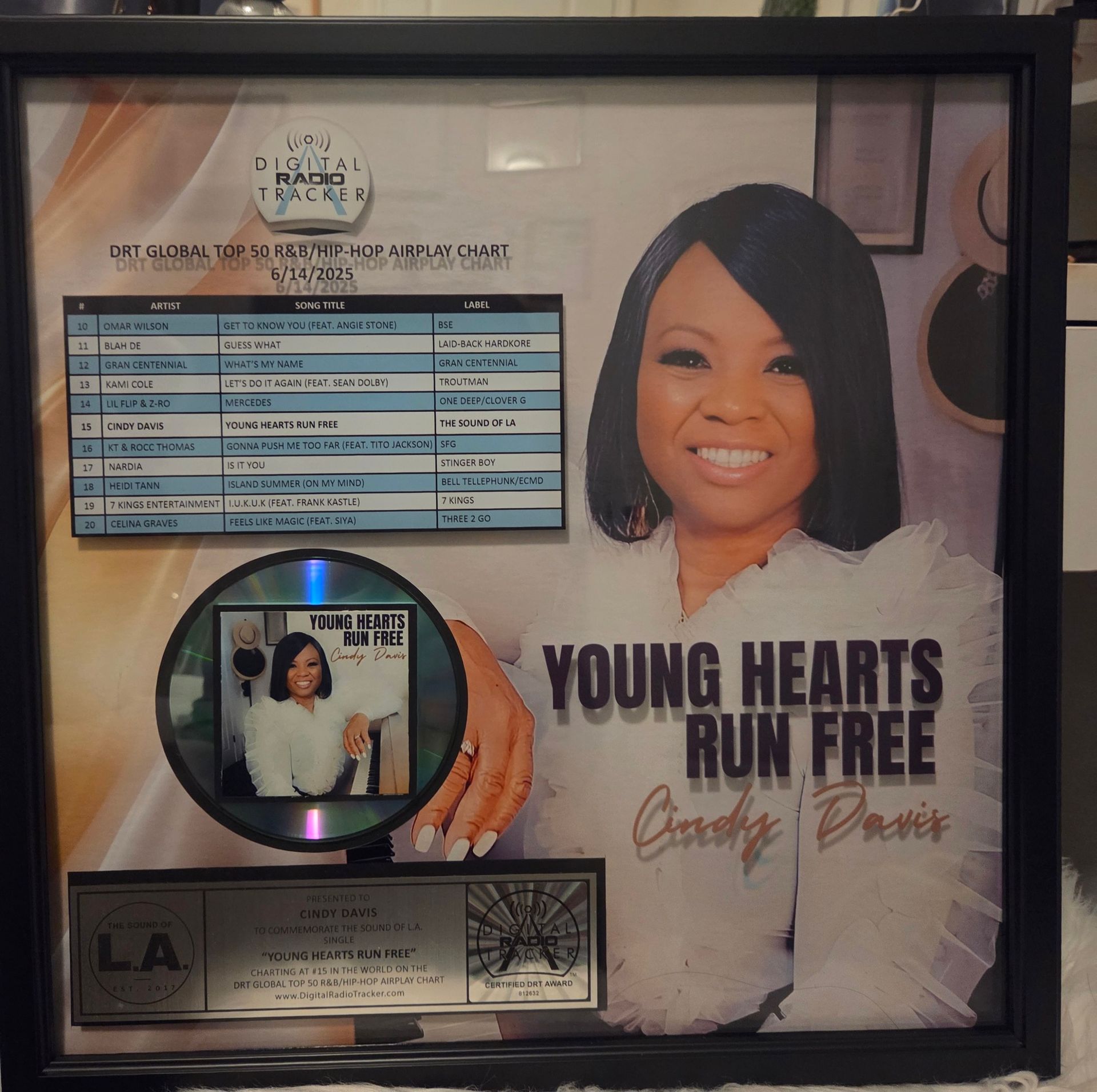 Framed music award for 