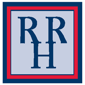 The letters r and h are in a blue and red square