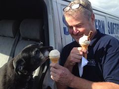 Keith at Southern Softflow with his dog