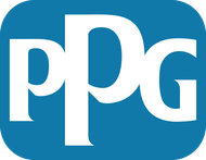 PPG logo in white on a blue rounded square background