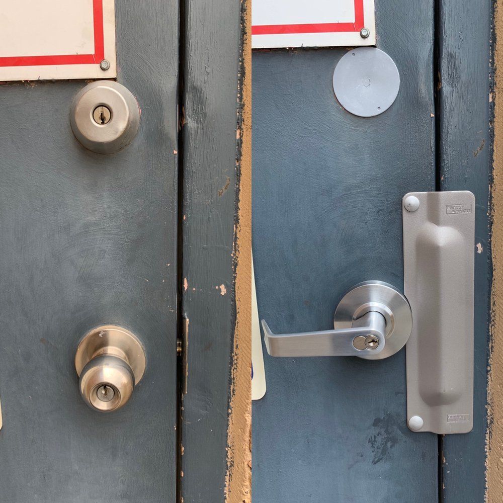 Locks Keys and More | a before and after photo of new installation of lock.