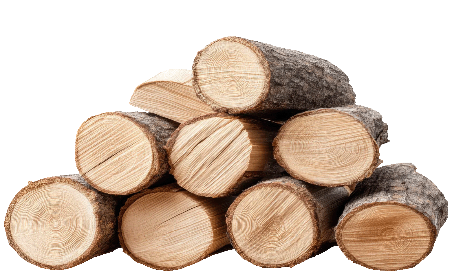 A pile of logs stacked on top of each other on a white background.