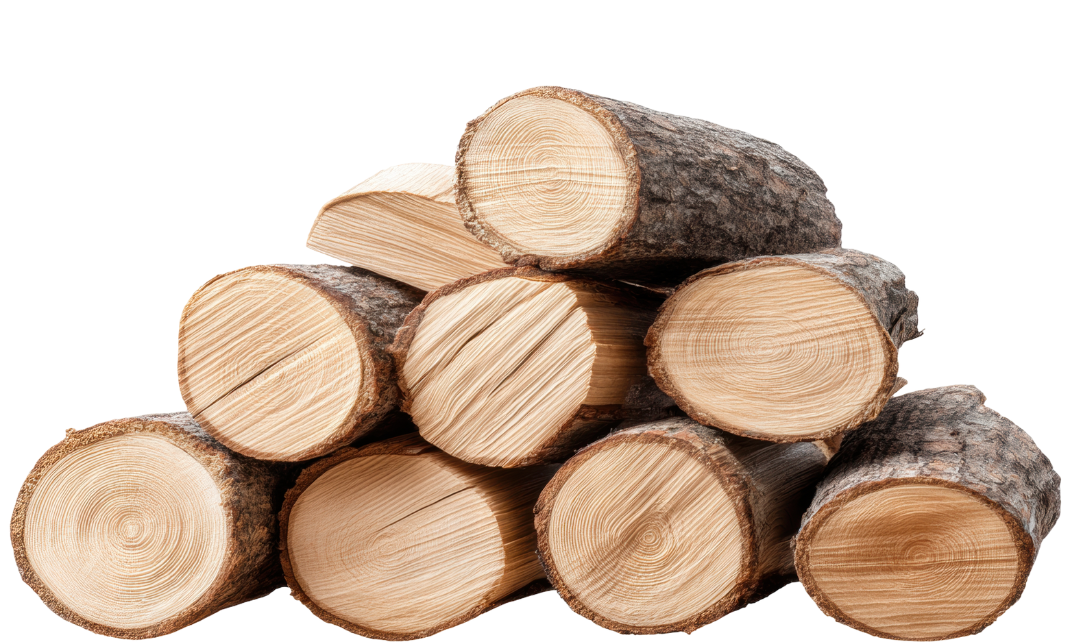 A pile of logs stacked on top of each other on a white background.