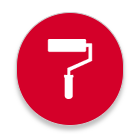 White door icon on red circular background.