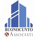 Logo di BUONOCUNTO & ASSOCIATI con grattacieli geometrici blu e testo grigio.